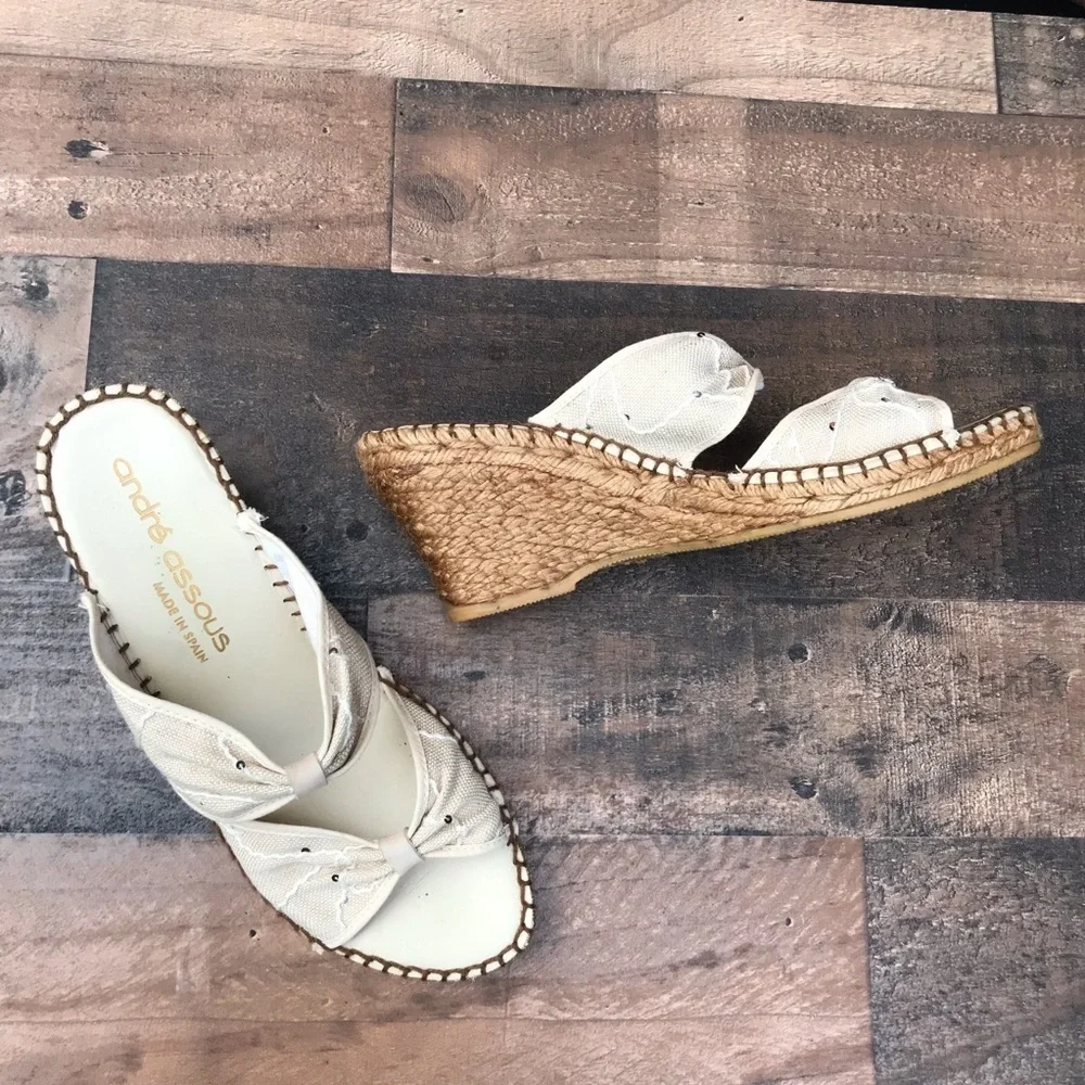 ANDRE ASSOUS Jute Espadrilles canvas wedge Beige Size 10